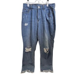 Ripped Mom/Boyfriend Jeans, Blue Denim, size small